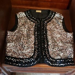 Sequined vest with zipper